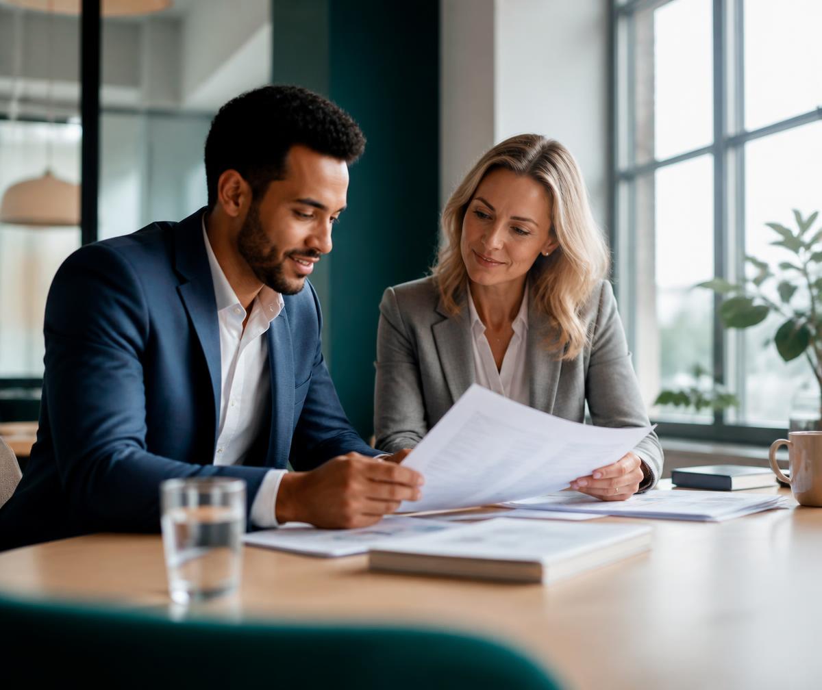 Administratiespecialisten bespreken samen financiële documenten